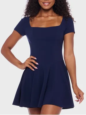 NWT B Darlin Juniors Navy Scuba Crepe Square-Neck Fit & Flare Dress Size 9/10 thumbnail 3