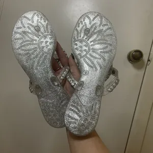 Jack Rogers Silver glitter medallion jelly thong sandals size US 9 thumbnail 3