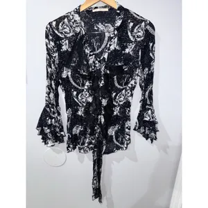 Vtg Y2K Whimsigoth Top Lace Ruffles Witchy Fairy Grunge‎ Dark Romantic Goth Sz S thumbnail 2