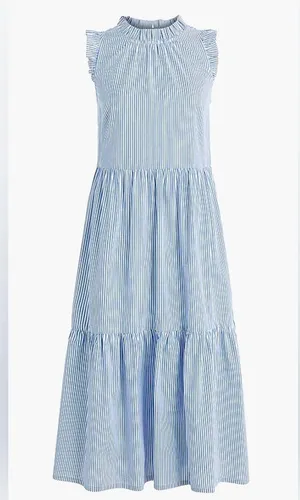 J. Crew Blue White Stripped Seersucker Tiered Dress Size 4 Preppy Southern EUC thumbnail 10