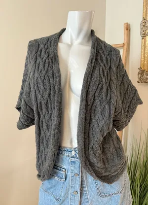 Coldwater Creek Open Drape Cardigan Cable Knit Sweater Gray Size S (8) thumbnail 1