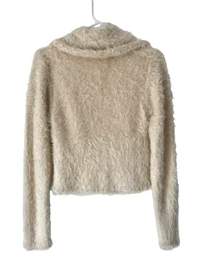 Free People Mina Plush Open-Front Ivory Fuzzy Jacket Tie Closure size small thumbnail 3