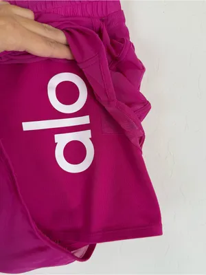 ALO Yoga Ambience Micro Mesh Overlay Gym Workout Shorts Hot Pink thumbnail 6