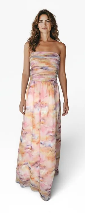 Lulus Women's Floral Strapless Maxi Dress XL Orange thumbnail 1