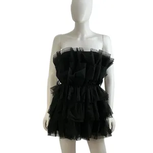 BuddyLove Powder Puff Black Tulle Ruffle Tiered‎ Strapless Mini Dress XS CG4877 thumbnail 2