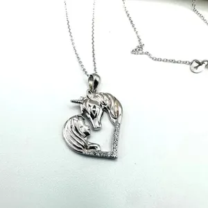 Horse With Girl & Heart CZ Sterling Silver Necklace thumbnail 5