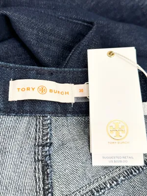 TORY BURCH Tilly Jean Fringe Pocket Dark Indigo High Rise Wide Leg Jeans Size 30 thumbnail 12