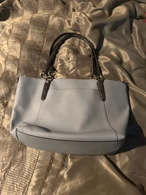 Coach Light Blue Leather Tote with Charcoal/Black Handles thumbnail 2
