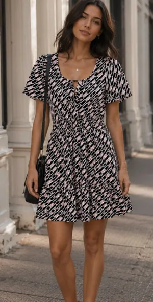 Anthropologie Somerset Mini Dress in Blue Geometric Short Size S thumbnail 1