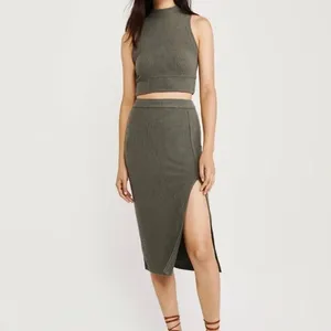 Abercrombie & Fitch Ribbed Knit Midi Skirt Size XSP in Green thumbnail 5