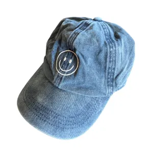 David and Young Denim Embroidered Smiley Face Baseball Cap 🔥 thumbnail 1