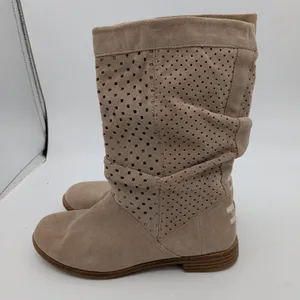 TOMS Serra Slouch Boots Women 8 Taupe Suede Perforated Mid-Calf 710515 Round Toe thumbnail 2