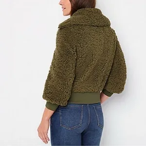 Frye & Co. Green Sherpa Fluffy Jacket Bomber Coat Pockets Zipper Zip-Up Winter thumbnail 5
