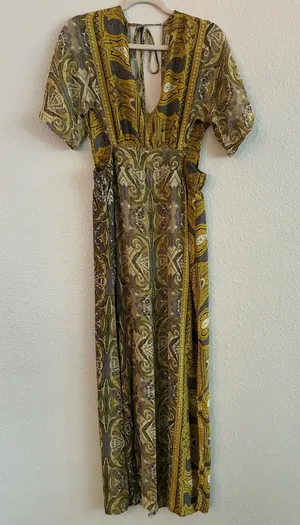 Earthbound | Bohemian Paisley Print Maxi Dress | Olive size S thumbnail 1