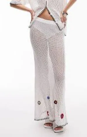 Topshop Crochet Maxi Skirt Elegant Colorful Crochet‎ Flowers NWOT Size 8 - 10 thumbnail 1