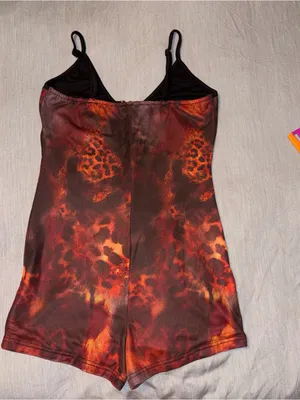 Shein Red Cheetah Animal Print Romper Small, Beaded Front Cutout Small, Festival thumbnail 10