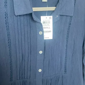 STYLE & CO Navy Blue Pintucked Crochet Top - Coastal Grandmother NWT thumbnail 4