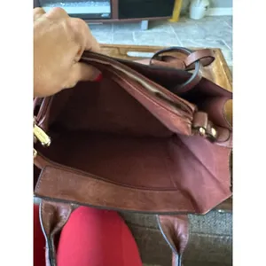 Dasein Brown Vegan Leather Studded Tote Bag Satchel with Matching Pouch Gold EUC thumbnail 8
