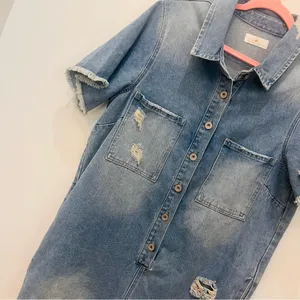 Sunland boutique Cotton Denim Romper With Distressed Detail in Denim sz … thumbnail 7