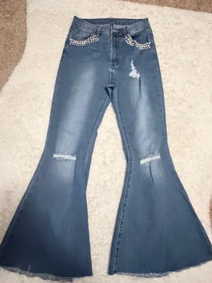Distressed rhinestone-Embellished Flare Bell Bottom Jeans size 28 thumbnail 3