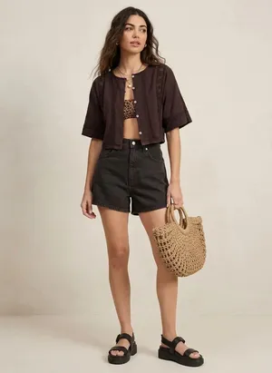 Aerie Short Sleeve Crochet Cardigan Top thumbnail 3