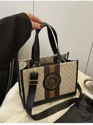 Monogram Stripe Tote Bag G Logo Medallion Top Handle Crossbody Shoulder Bag NIP thumbnail 1