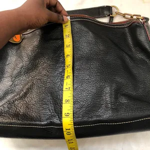 Black leather shoulder hand bag purse chain link strap. Measurements in pics thumbnail 7