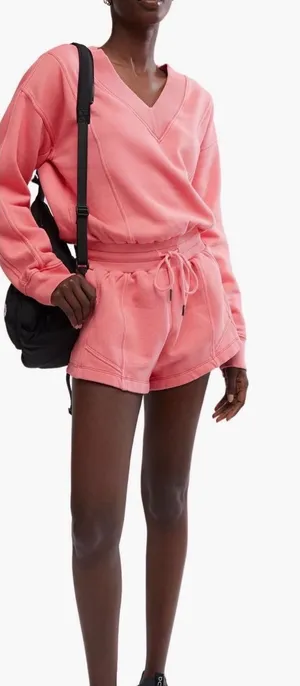 Free People Movement Hot Shot‎ Romper Tulip Pink V-Neck Fleec NWT thumbnail 1