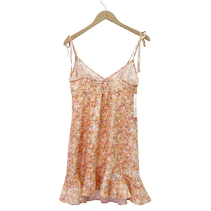 NWT Cloth & Stone Linen Floral Mini Dress Small Anthropologie Tie Strap Smocked thumbnail 3