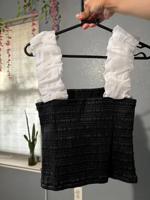 Anthropologie Maeve Black Smocked Ruffle Strap Top – Size Small thumbnail 6