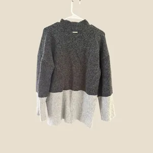 Michael Kors Womens Mock Neck Colorblock High Low‎ Knit Sweater Gray XL thumbnail 2