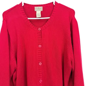 LL Bean Red Cable Knit Cotton Button Up Cardigan Sweater Size XL thumbnail 3