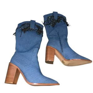 NEW Venus Cowgirl Embellished Fringe Blue Denim Boot SZ-9 Y2k Festive thumbnail 10