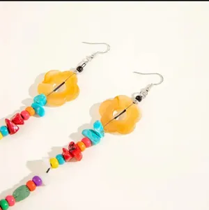Boho-Chic Acrylic Resin Colorful Beaded Tassel Earrings with‎ Flower Charms thumbnail 10