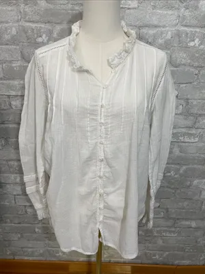 Faherty Ivory Ruffle Collar Button-Front Blouse thumbnail 1