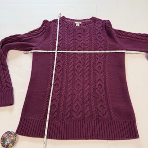 LL Bean Purple Double L Mixed Cable Cotton Crew Neck Pullover Sweater Size SMALL thumbnail 7