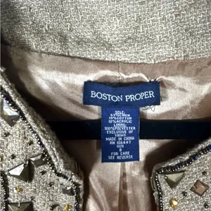 Boston Proper Women’s Stud Beaded Embellished Tan Tweed Jacket‎ Blazer Size 8 thumbnail 5