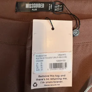 Missguided Plus Tailored Wide Leg Trousers US 16 Chocolate Brown Cuffed Hem NWT thumbnail 7