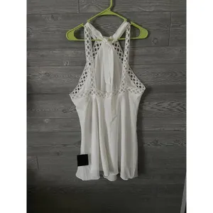Lulus White Crochet Lace Trim Halter Neck Mini‎ Dress Women's Size M thumbnail 2