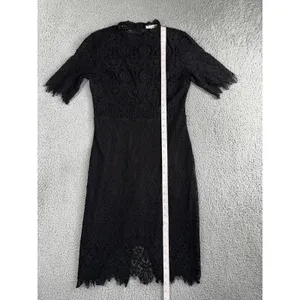 Black Lace Sheath Dress 8 Floral Mock‎ Neck S/S Eyelash Hem Whimsigoth Witchy thumbnail 6