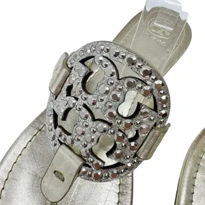 Tory Burch Miller Crystal Embellished Sandal Platinum Metallic Size 8 thumbnail 5