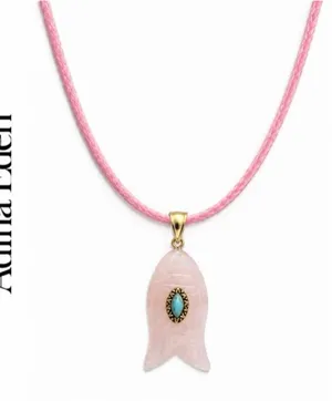 Revolve x Adina Eden Pink Quartz Fish Pendant Faux Leather Rope Necklace Pink thumbnail 1