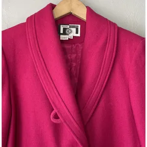 Vintage Fuchsia Pink Trench Coat Womens Size 14 Wool Double Breasted Glam 80s thumbnail 6