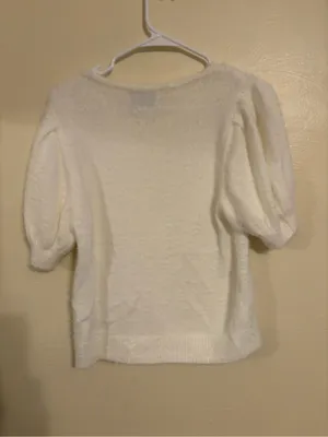 Old Navy Ivory Fuzzy Puff Sleeve Sweater Top Medium thumbnail 8