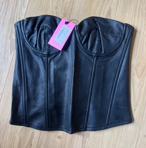 Edikted Black Faux Leather Bustier Top thumbnail 1