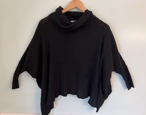 Free People Small FP Beach Boho Black‎ Sweater Cowl Neck Light Poncho Shawl Wrap thumbnail 1