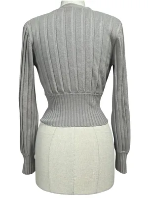 Aritzia Wilfred Plunge Front Cropped Merino Wool Cardigan in Gray Size Small thumbnail 3
