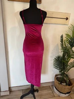 Fuchsia Velvet Cowl Neck Slip Dress - Women's thumbnail 4