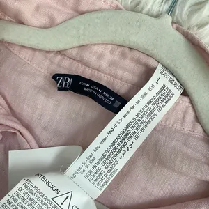 Zara Pink Button Down Shirt Collared Long Sleeve Front Slit Hem 100% Linen thumbnail 5