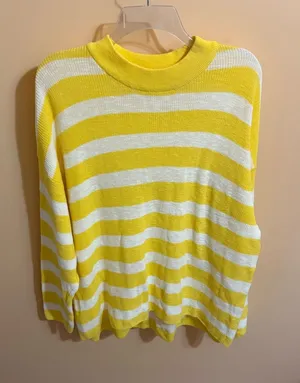 Free People Beach Yellow & White Striped Oversized Sweater thumbnail 1